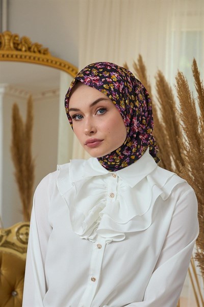 Yaz Işıltısı Koleksiyonu Soft Eşarp Siyah Orange 1191-07