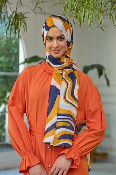 Yaz Işıltısı Koleksiyonu Soft Şal Orange Lacivert 3044-15