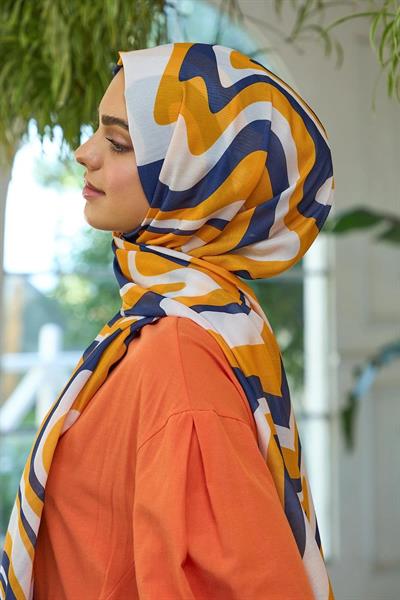 Yaz Işıltısı Koleksiyonu Soft Şal Orange Lacivert 3044-15