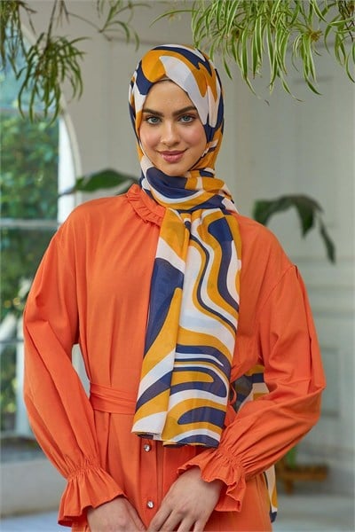 Yaz Işıltısı Koleksiyonu Soft Şal Orange Lacivert 3044-15
