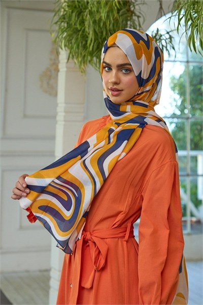 Yaz Işıltısı Koleksiyonu Soft Şal Orange Lacivert 3044-15