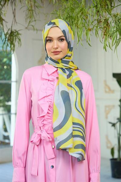 Yaz Işıltısı Koleksiyonu Soft Şal Sarı Koyu Gri 3044-13