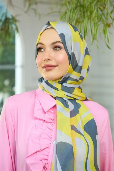 Yaz Işıltısı Koleksiyonu Soft Şal Sarı Koyu Gri 3044-13