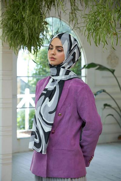 Yaz Işıltısı Koleksiyonu Soft Şal Siyah Gri 3044-16