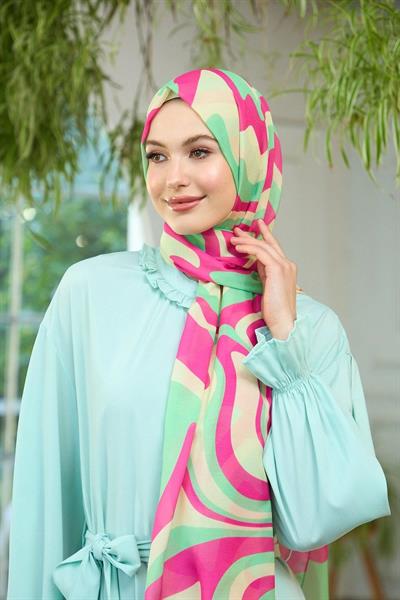 Yaz Işıltısı Koleksiyonu Soft Şal Yeşil Pembe 3044-07