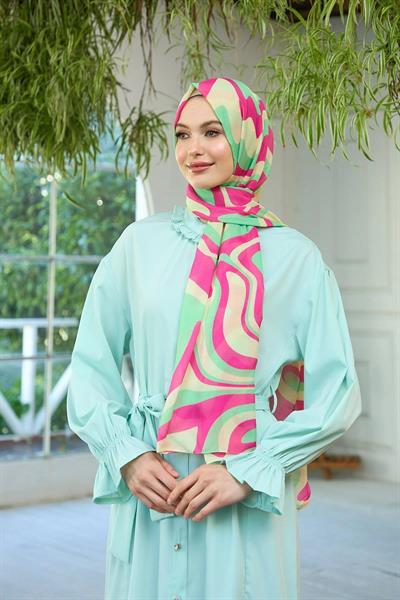 Yaz Işıltısı Koleksiyonu Soft Şal Yeşil Pembe 3044-07