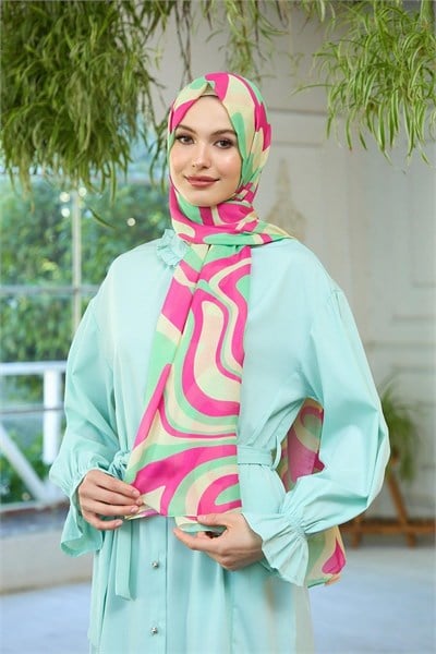 Yaz Işıltısı Koleksiyonu Soft Şal Yeşil Pembe 3044-07