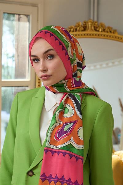 Yaz Işıltısı Koleksiyonu Soft Şal Zümrüt Yeşil Turuncu 3045-03