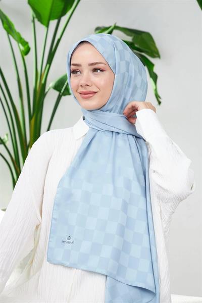 Yeni Dama Desen İpeksi Jakar Şal Buz Mavi 9007-05