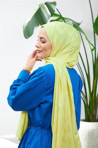 Yeni Dama Desen İpeksi Jakar Şal Fıstık Yeşili 9007-17