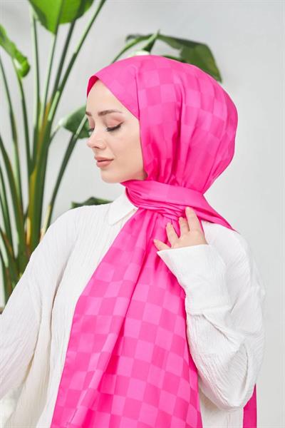 Yeni Dama Desen İpeksi Jakar Şal Fuşya 9007-03