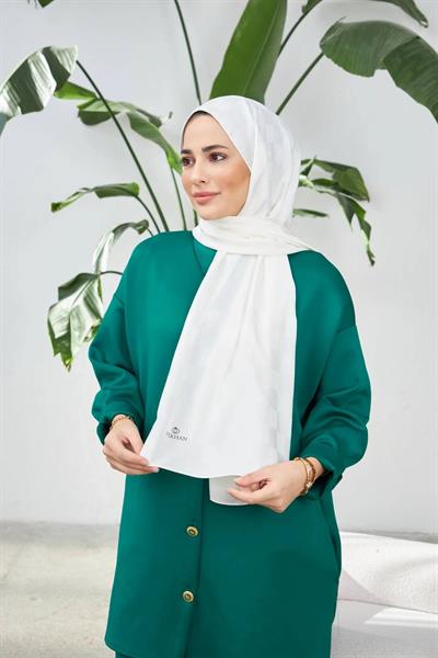 Yeni Dama Desen İpeksi Jakar Şal Kırık Beyaz 9007-06