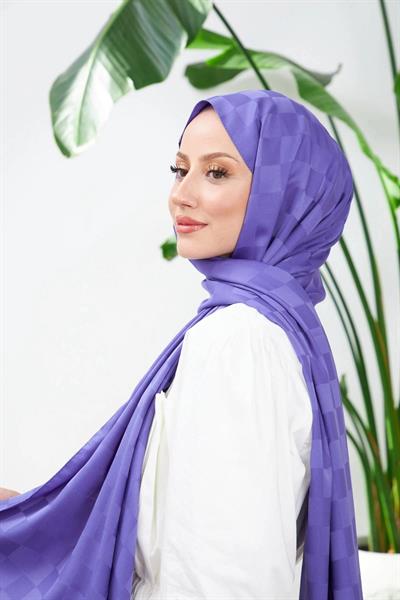 Yeni Dama Desen İpeksi Jakar Şal Mor 9007-24