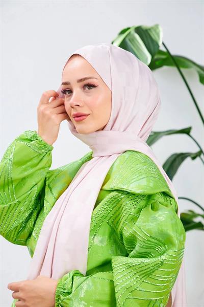Yeni Dama Desen İpeksi Jakar Şal Pudra 9007-21