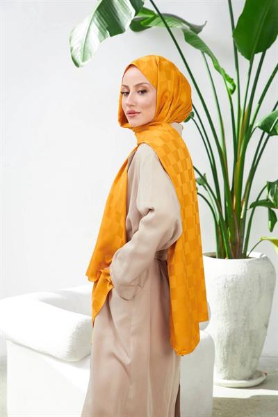 Yeni Dama Desen İpeksi Jakar Şal Taba 9007-11