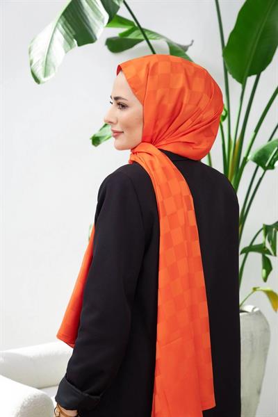 Yeni Dama Desen İpeksi Jakar Şal Turuncu 9007-13