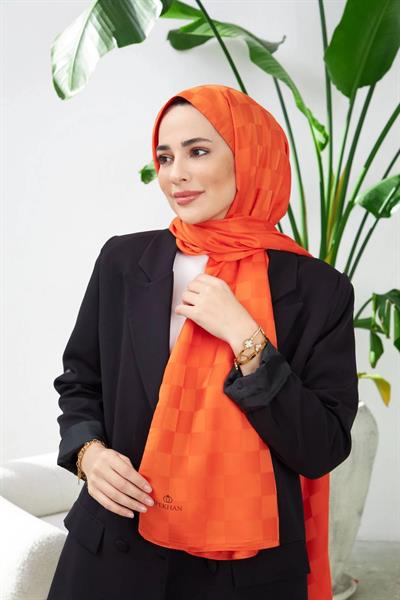 Yeni Dama Desen İpeksi Jakar Şal Turuncu 9007-13