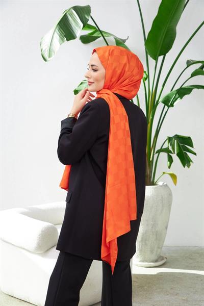 Yeni Dama Desen İpeksi Jakar Şal Turuncu 9007-13