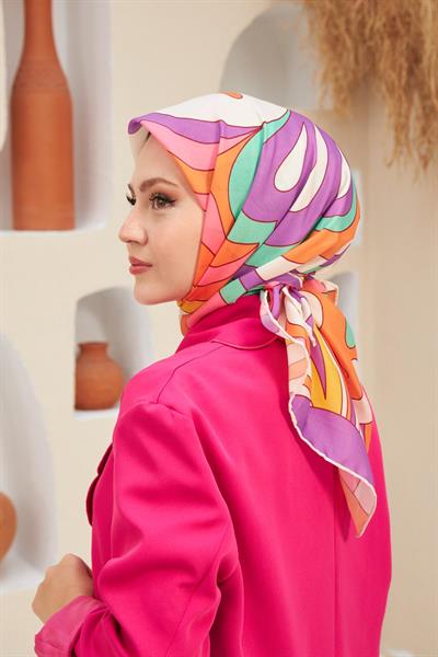 Yeni Twist Desen Pamuk Viskon Eşarp Turuncu Mor 1133-03