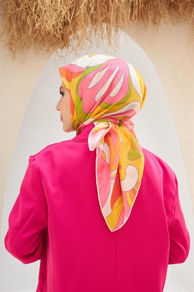 Yeni Twist Desen Pamuk Viskon Eşarp Turuncu Yağ Yeşili 1133-05