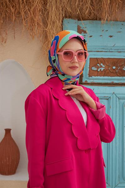 Yeni Twist Desen Pamuk Viskon Eşarp Turuncu Siyah 1133-02