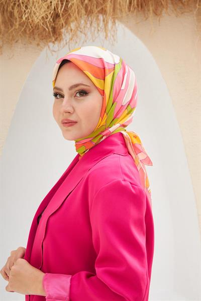 Yeni Twist Desen Pamuk Viskon Eşarp Turuncu Yağ Yeşili 1133-05