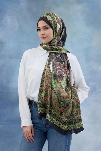 Yeşil Hint Vual Şal - 5006-05