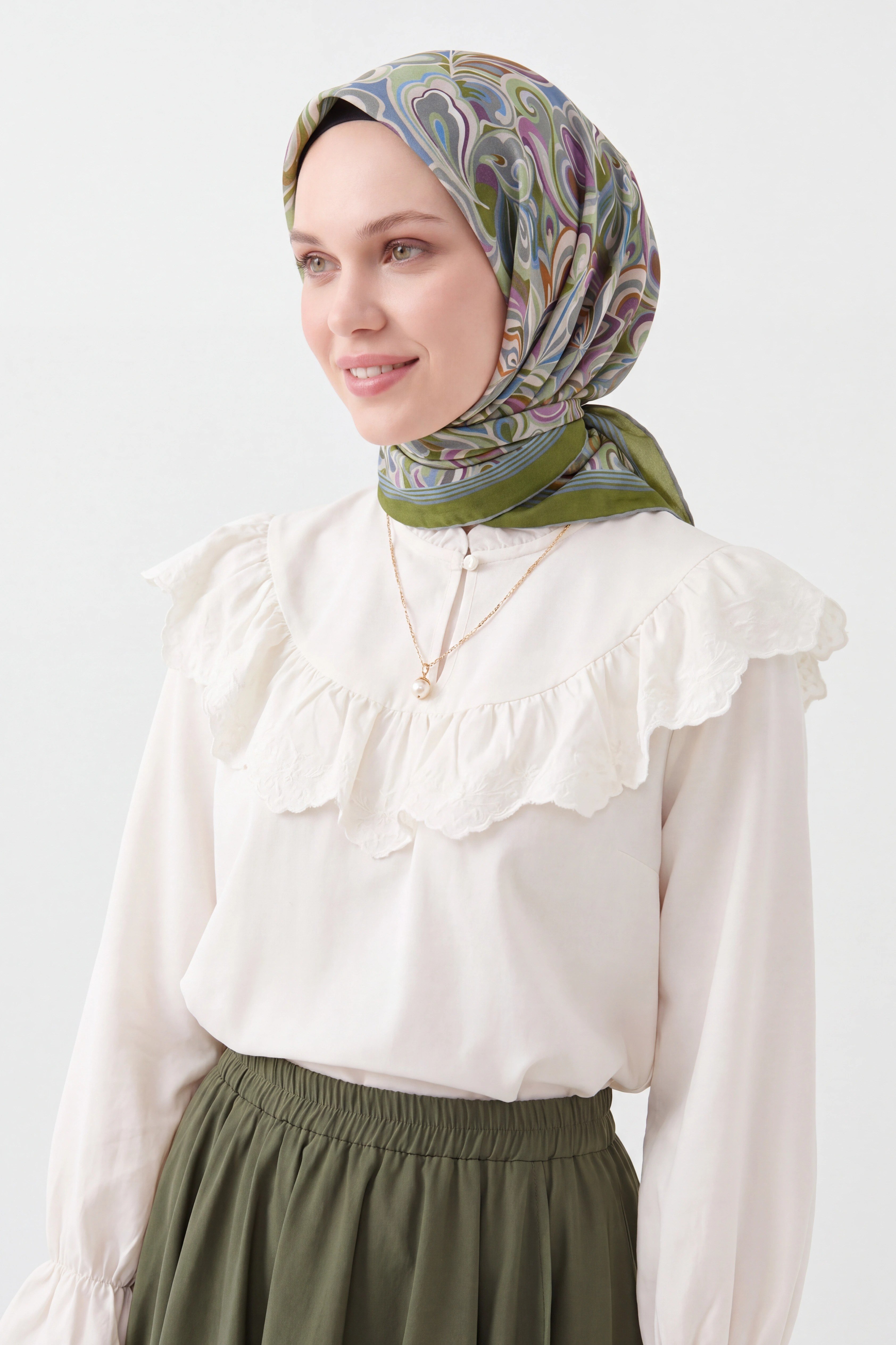 161038-10Velora Eşarp Aura Floral Çelik Mavi