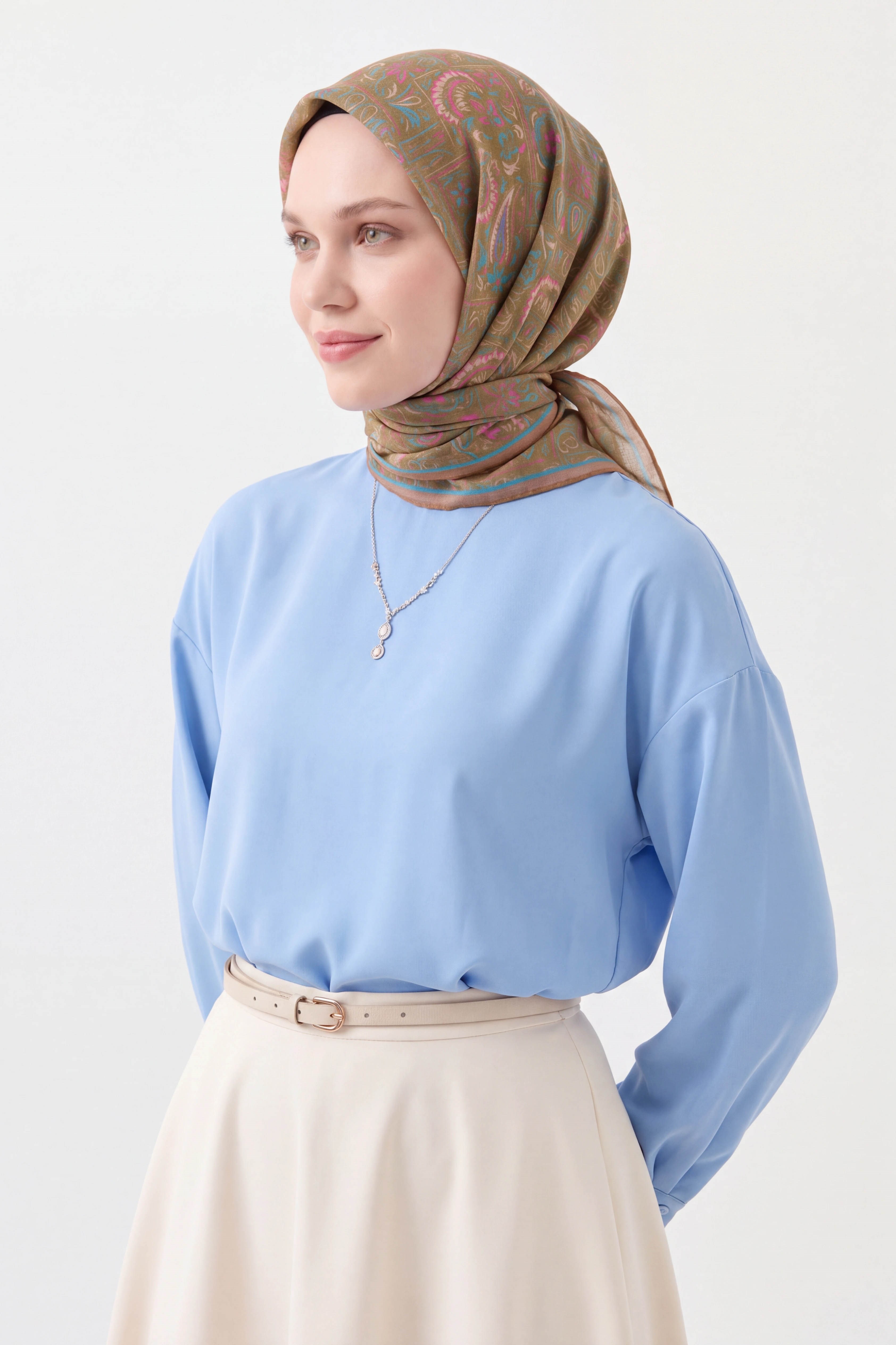 73165-08Soft Eşarp Etnik Yağ Yeşili
