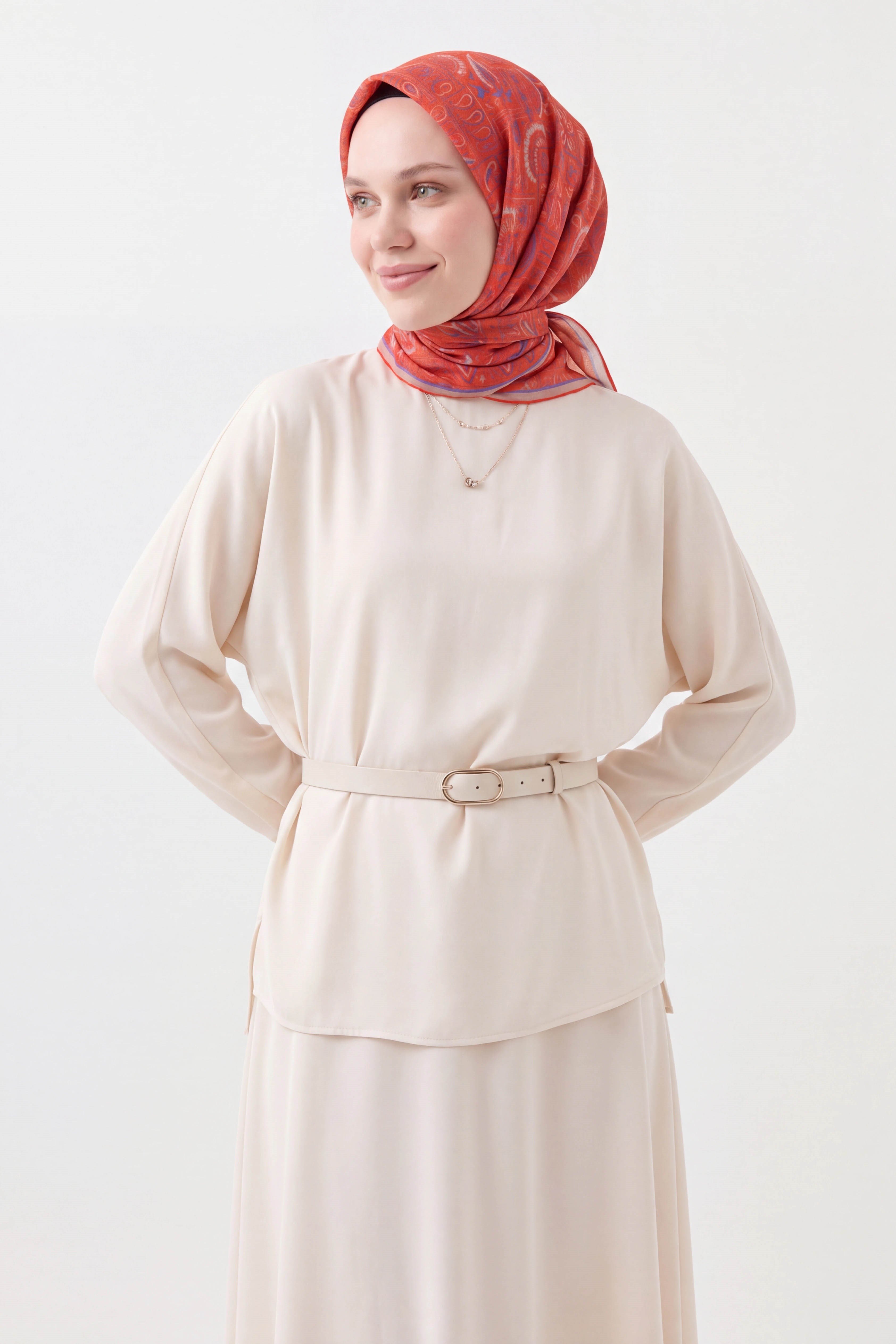 73165-21Soft Eşarp Etnik Turuncu