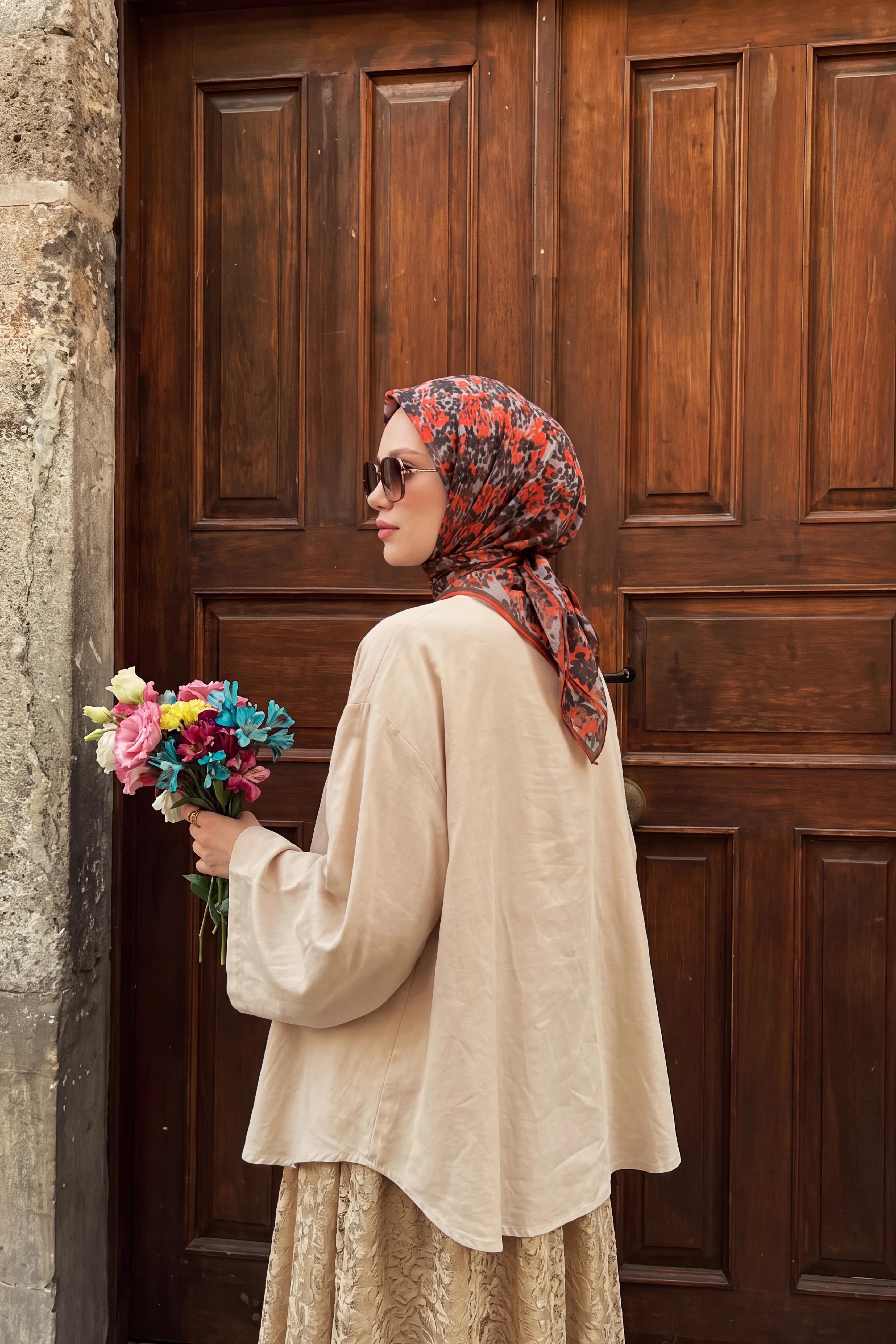 73166-01Soft Eşarp Autumn Bloom Koyu Yeşil