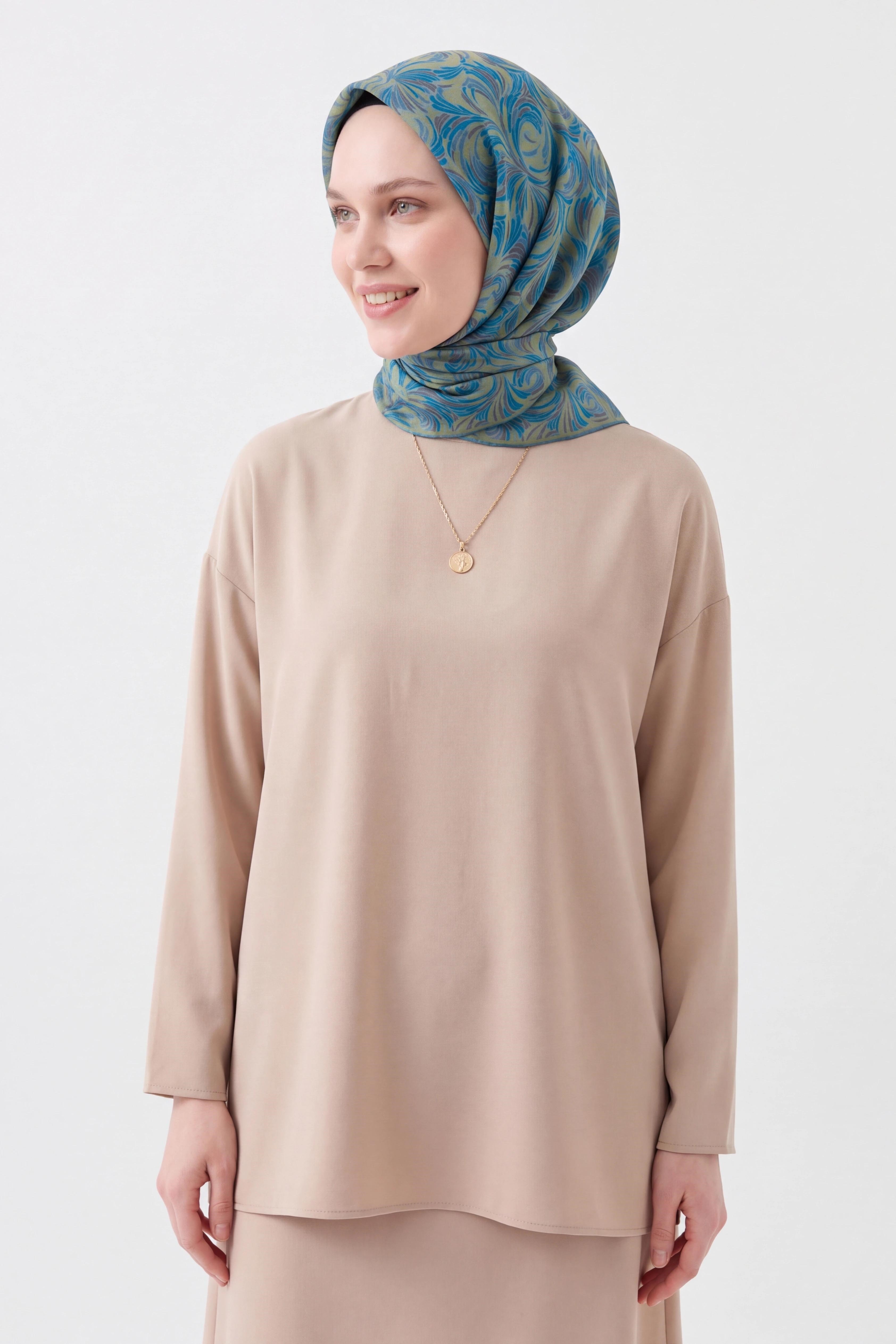 73167-16Soft Eşarp Vintage Flow Koyu Turkuaz