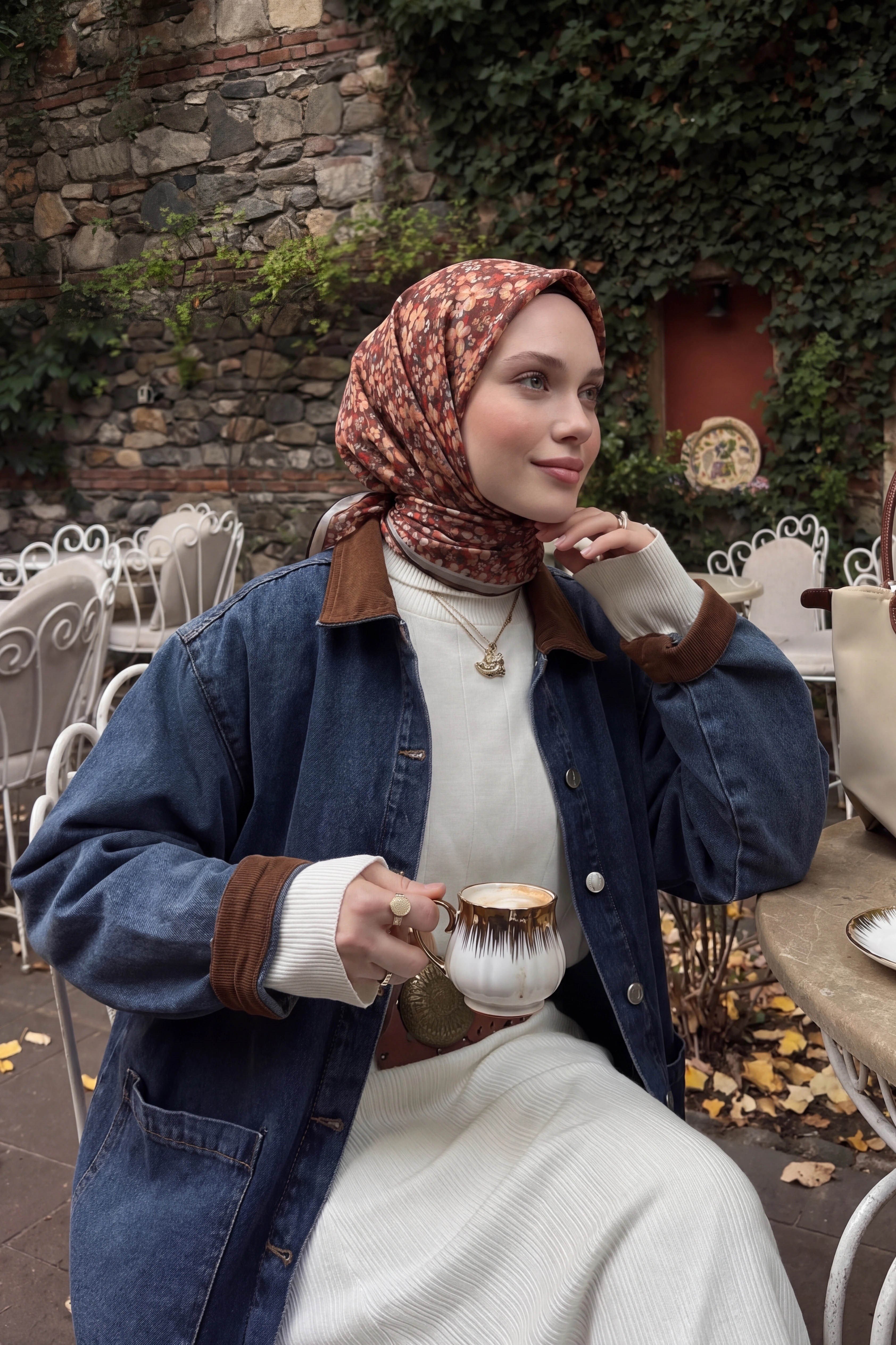 73168-07Soft Eşarp Mini Floral Kahverengi