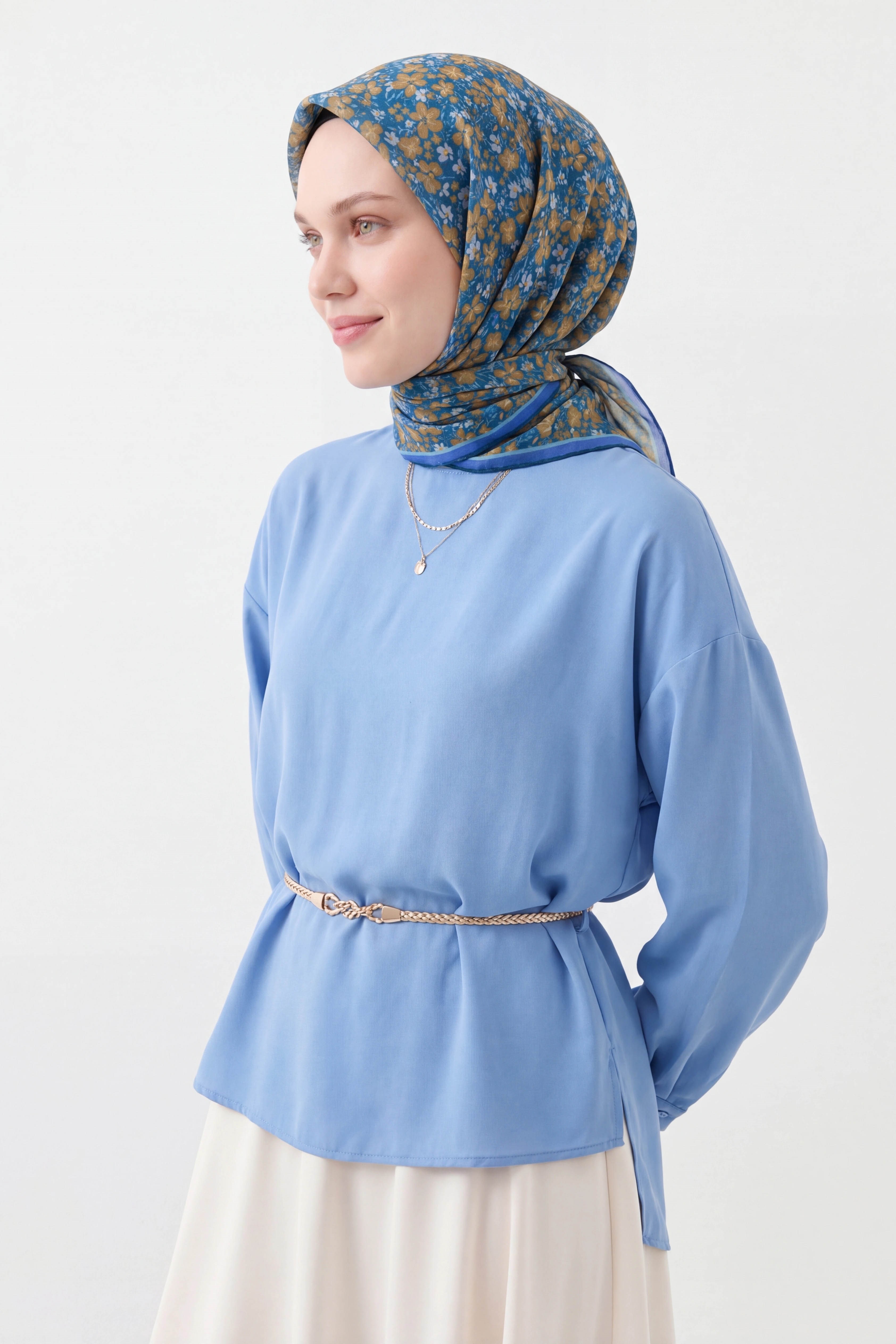 73168-16Soft Eşarp Mini Floral Mavi