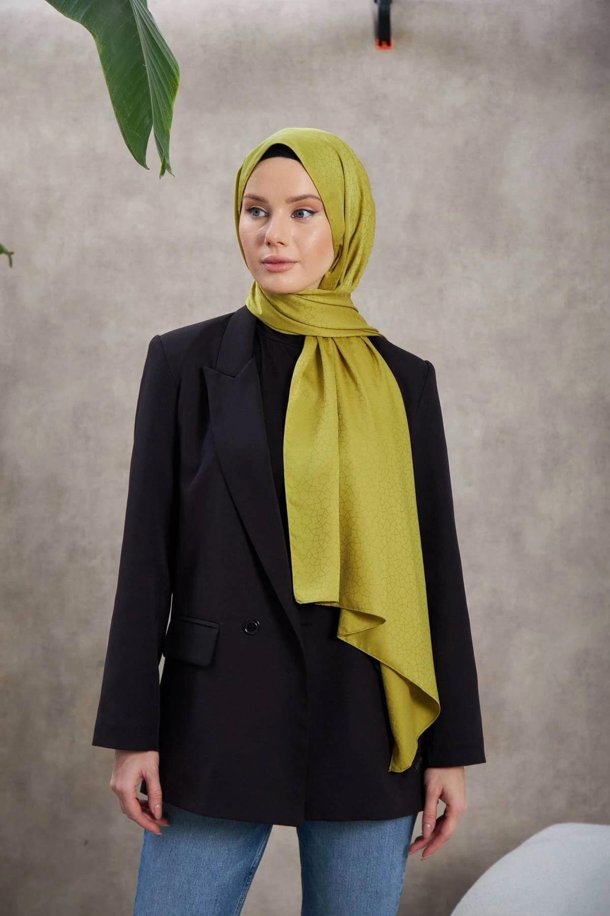 Alesa Desen İpeksi Jakar Şal Yağ Yeşili 9003-05