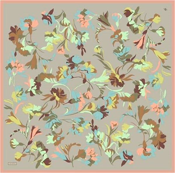 Armine Çiçek Desenli Saf İpek Twill Eşarp 9342D 02