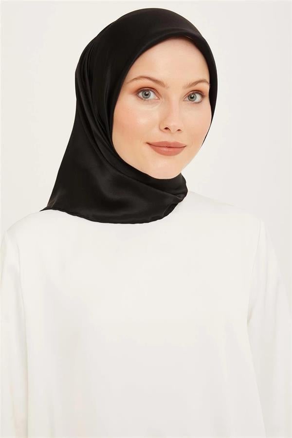 Armine Düz Siyah Nostalji Serisi Twill İpek  Eşarp 0010-01NT