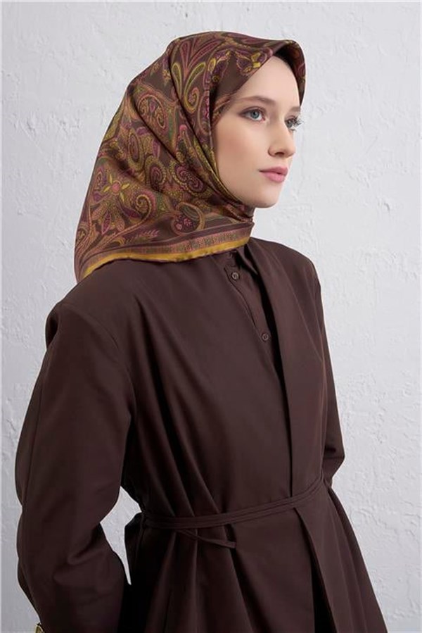 Armine Etnik Desen Saf İpek Twill Eşarp 9421D 81
