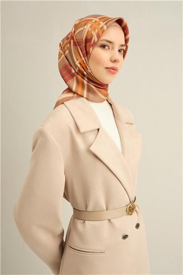 Armine Klasik Desenli Saf İpek Sura Eşarp 9333D 03