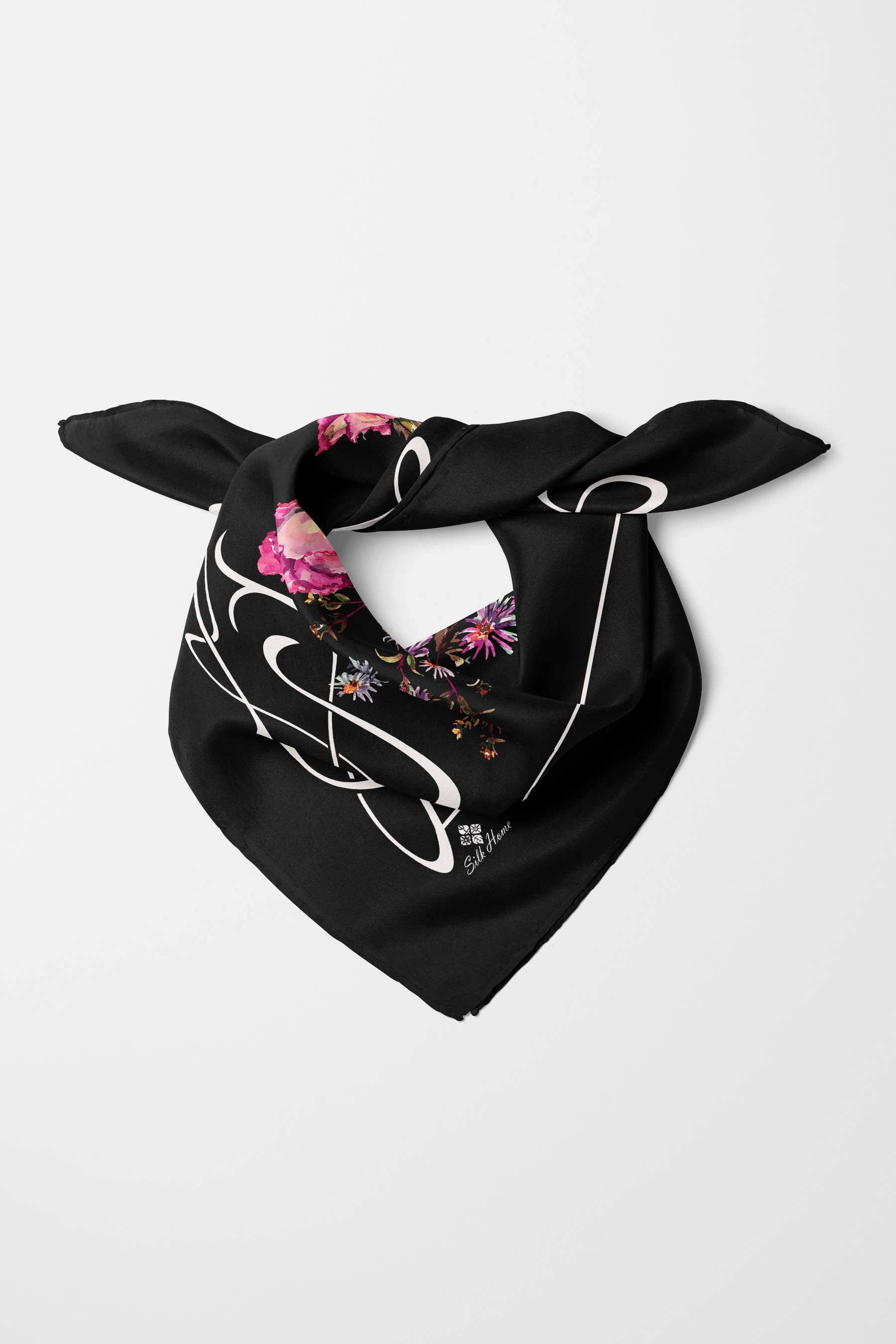 Bandana Çiçek Desen Siyah