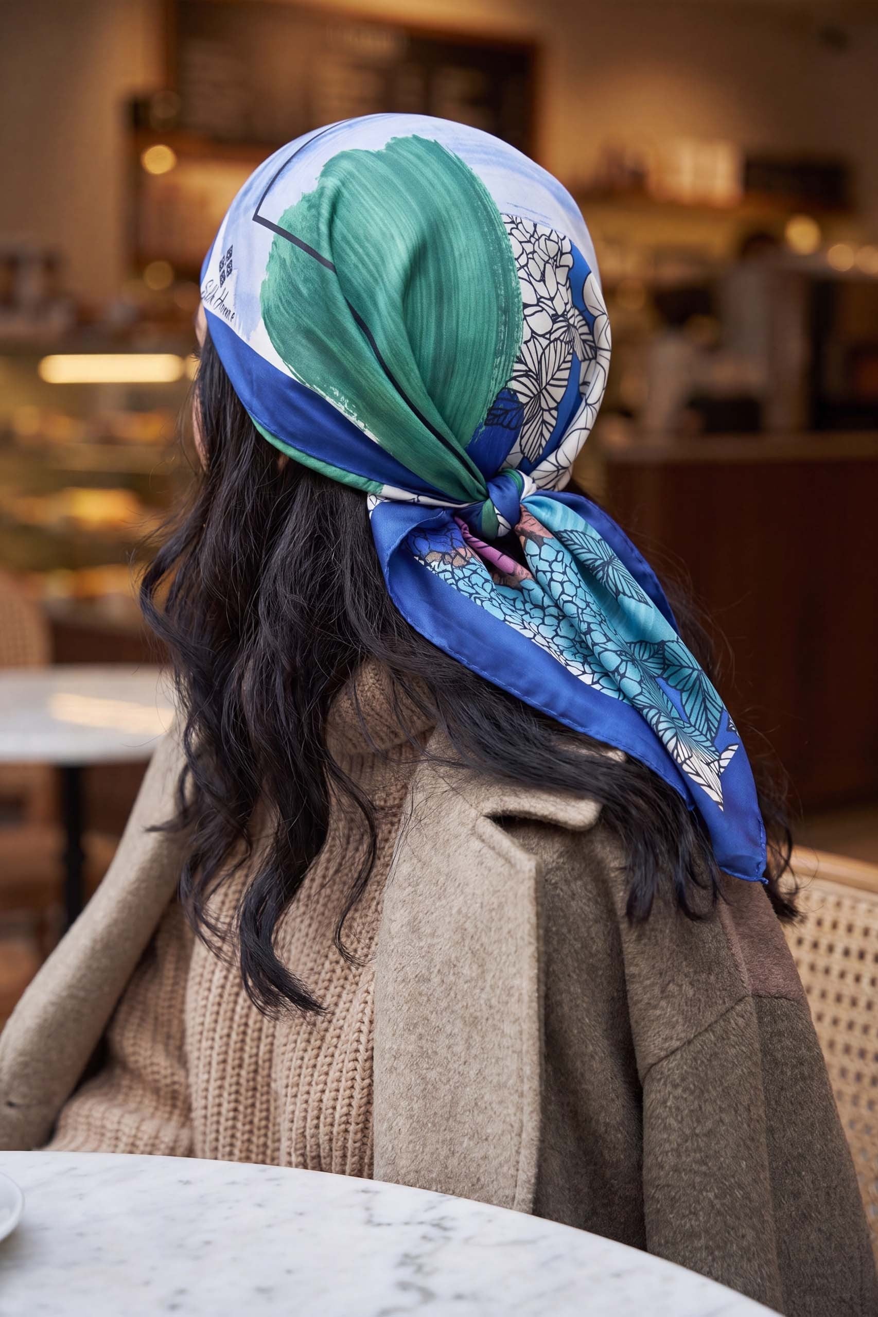 Bandana Yaprak Desen Mavi