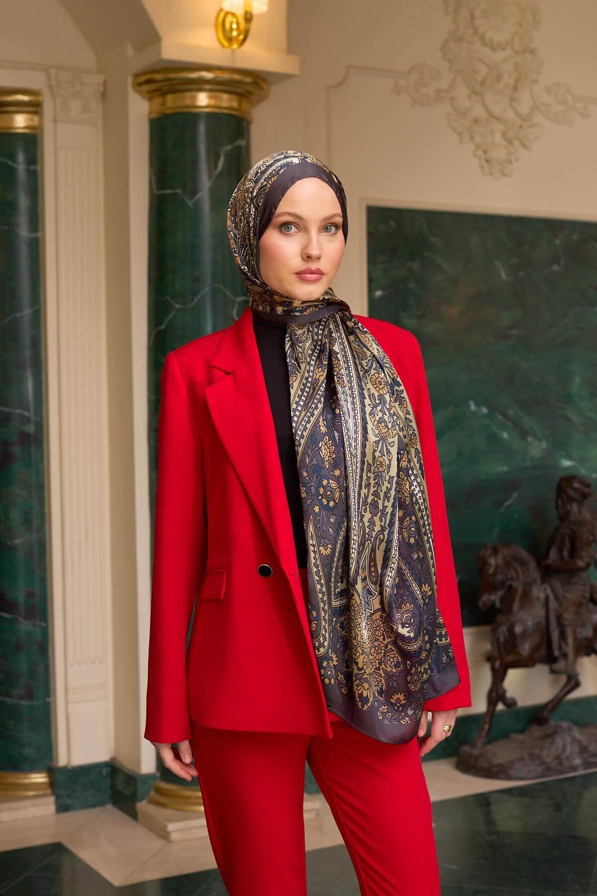 Derin Füme Hint Vual Şal -  5009-23