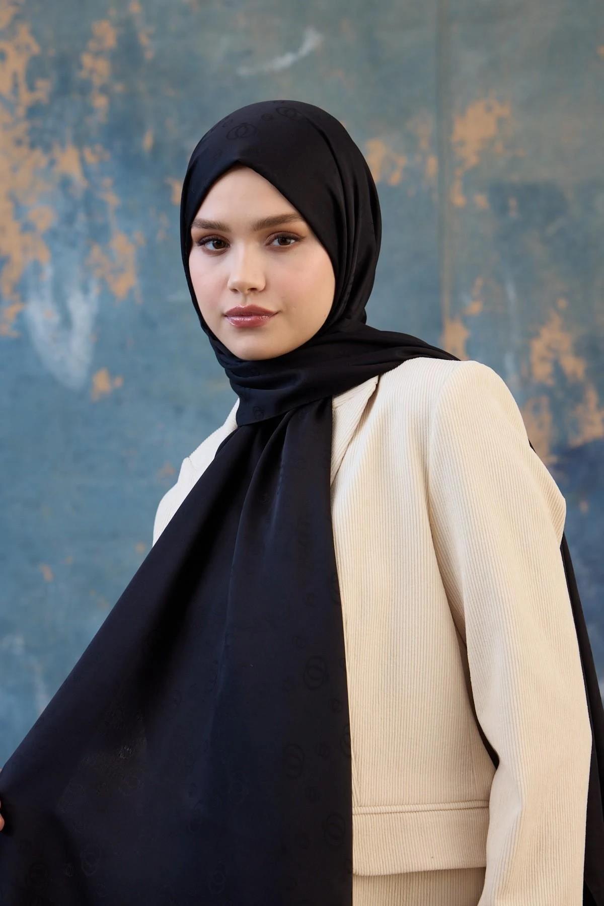 Fall Winter İpeksi Jakar Şal Siyah 9018-06