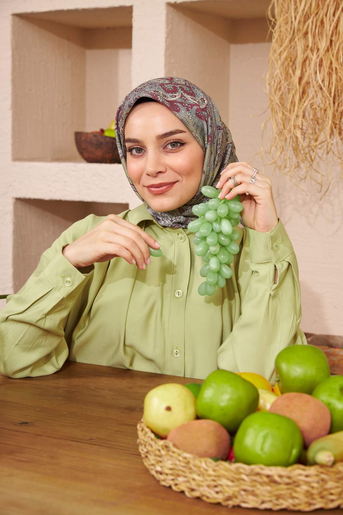 İpekhan Etnik Serisi Yeşil Pamuk Viskon Eşarp 1116-01