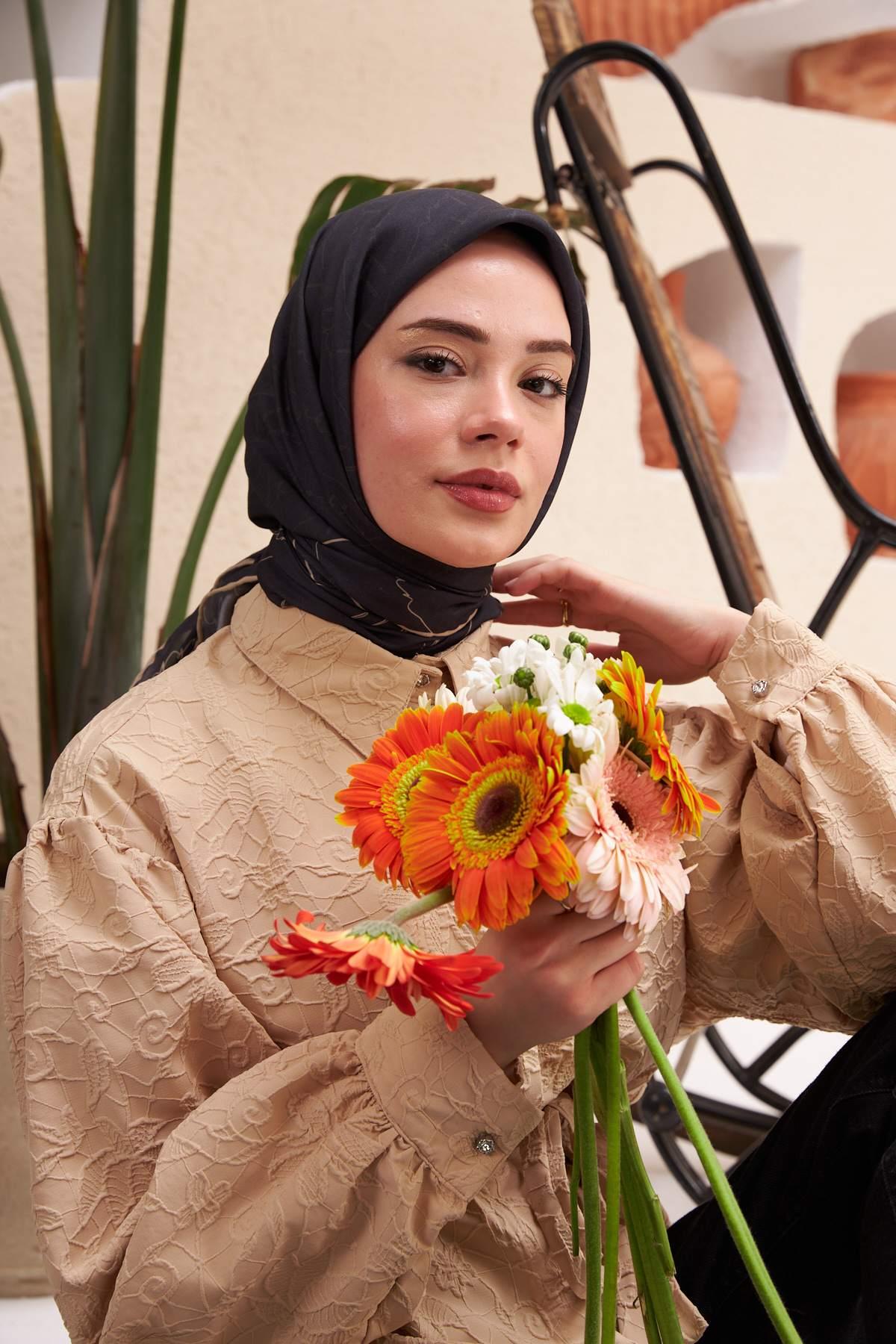 İpekhan Monogram Serisi Lacivert Pamuk Viskon Eşarp 1118-01