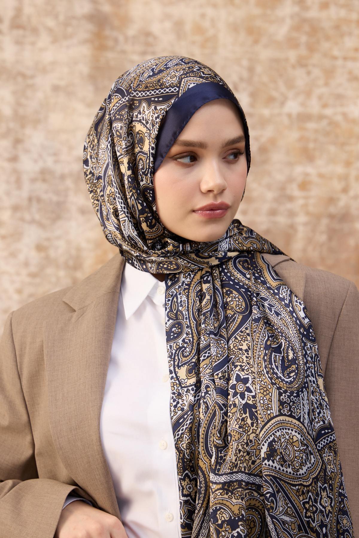 Lacivert Hint Vual Şal -  5003-07