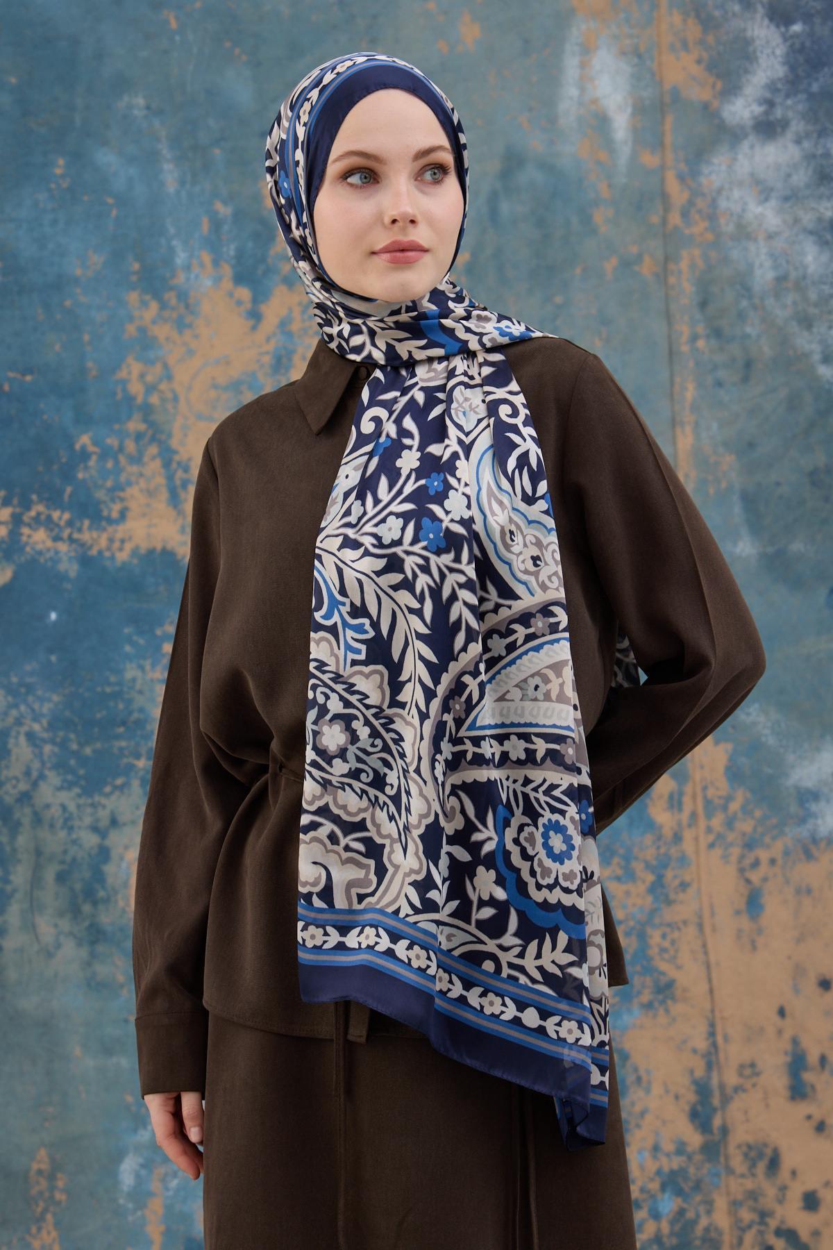 Lacivert Hint Vual Şal -  5004-02