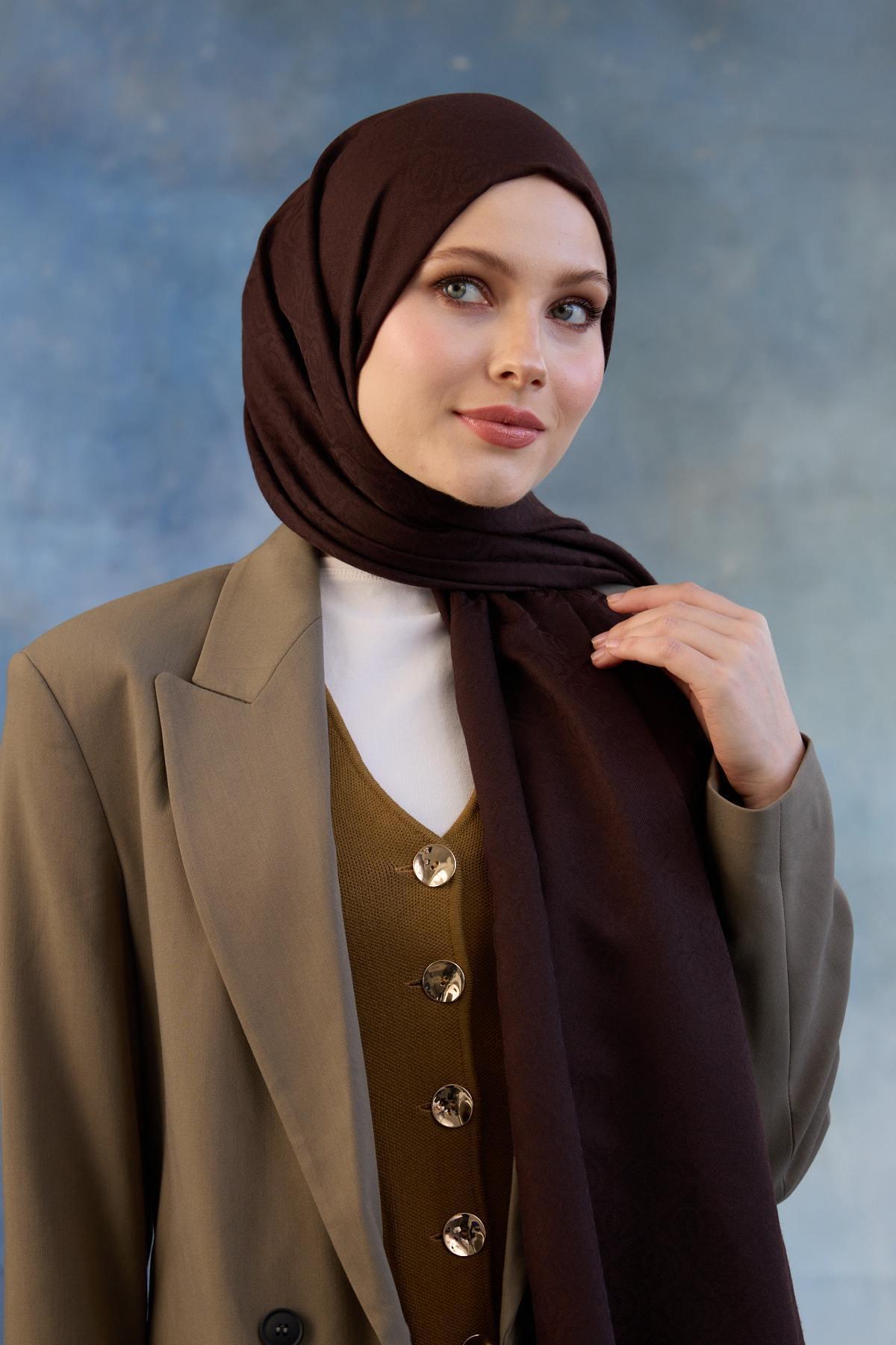 Logo Desen Pamuk Jakar Şal Acı Kahve 8008-16