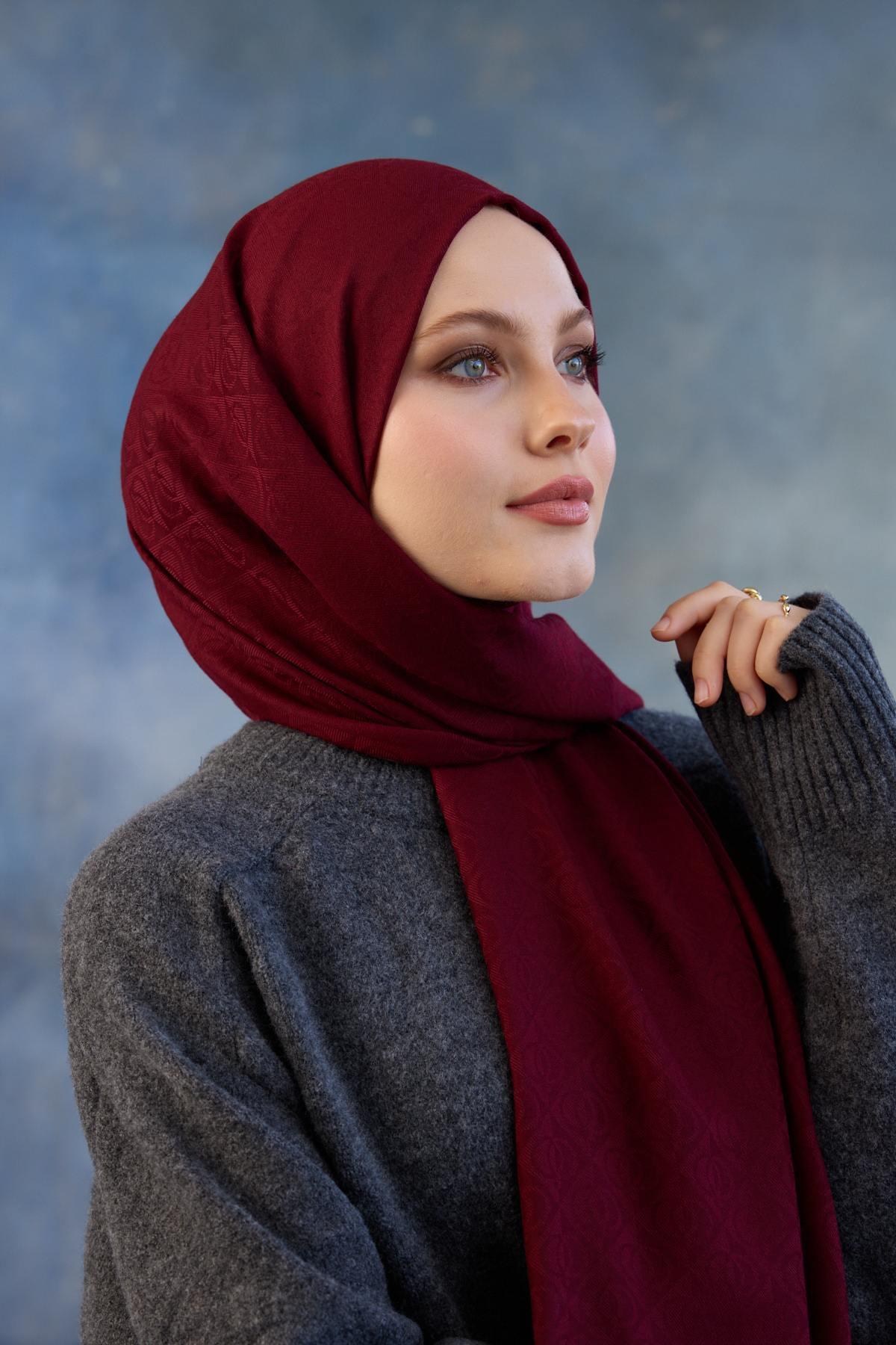 Logo Desen Pamuk Jakar Şal Bordo 8008-02