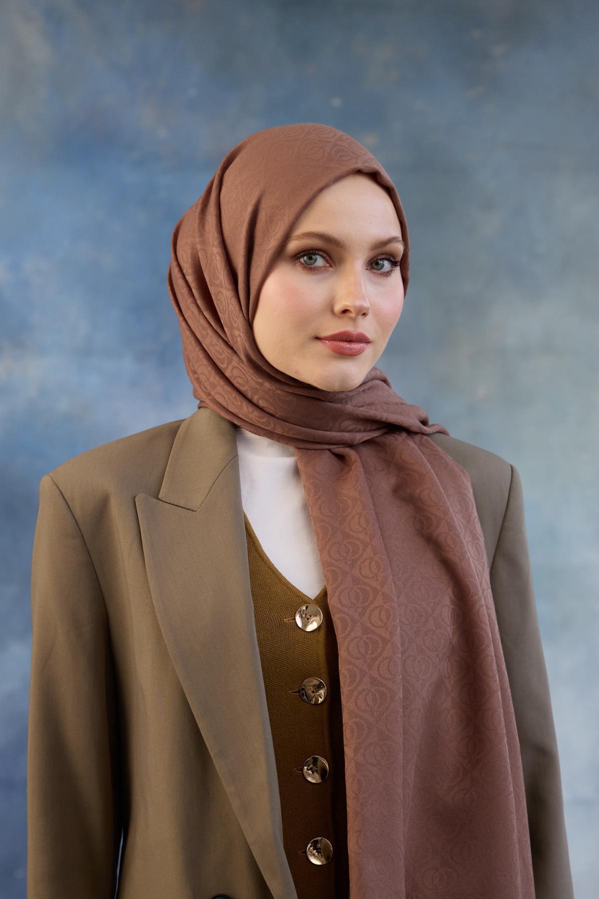 Logo Desen Pamuk Jakar Şal Koyu Gül Kurusu 8008-19